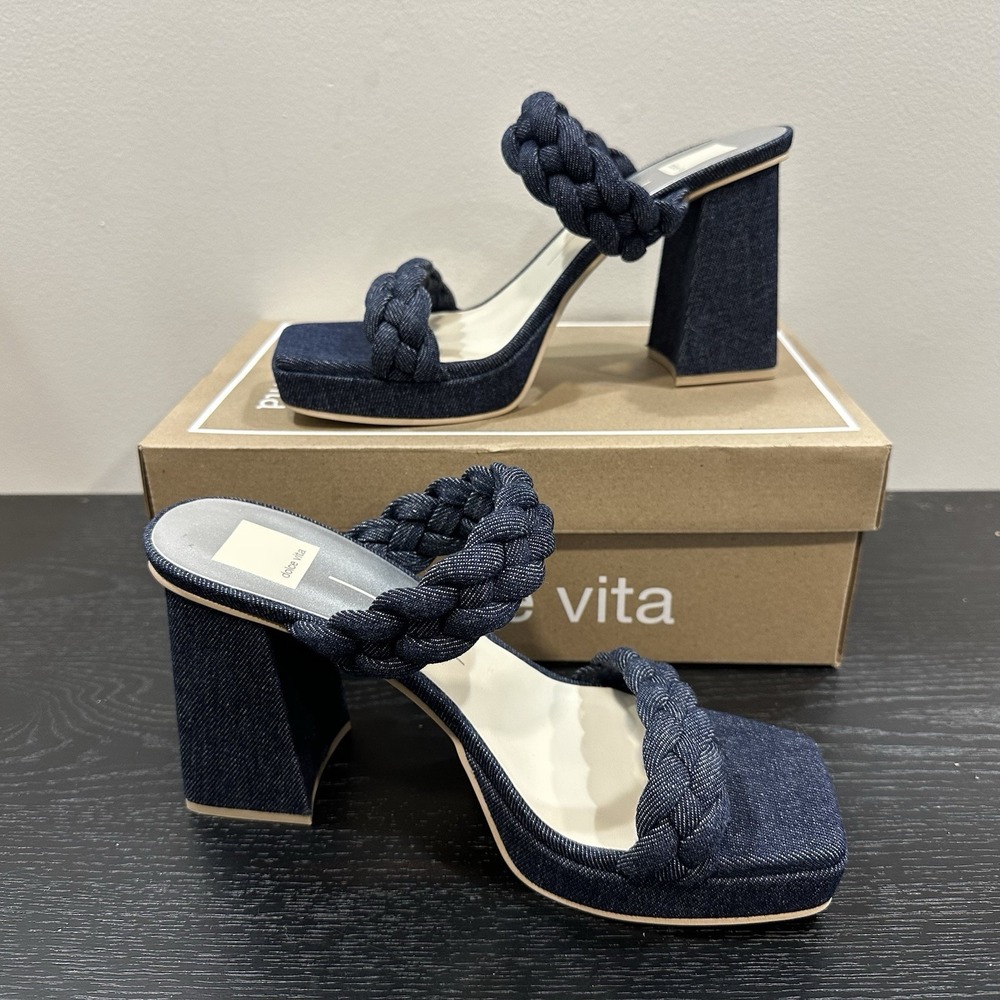 Dolce Vita Women's Chunky Platform Braided Mule Sandals Denim Heel Block Sz 10 - Picture 2 of 5